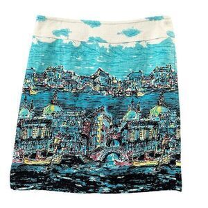 Talbots Womens Venice Blue White Textured Lined Pencil Mini Skirt Size‎ 8